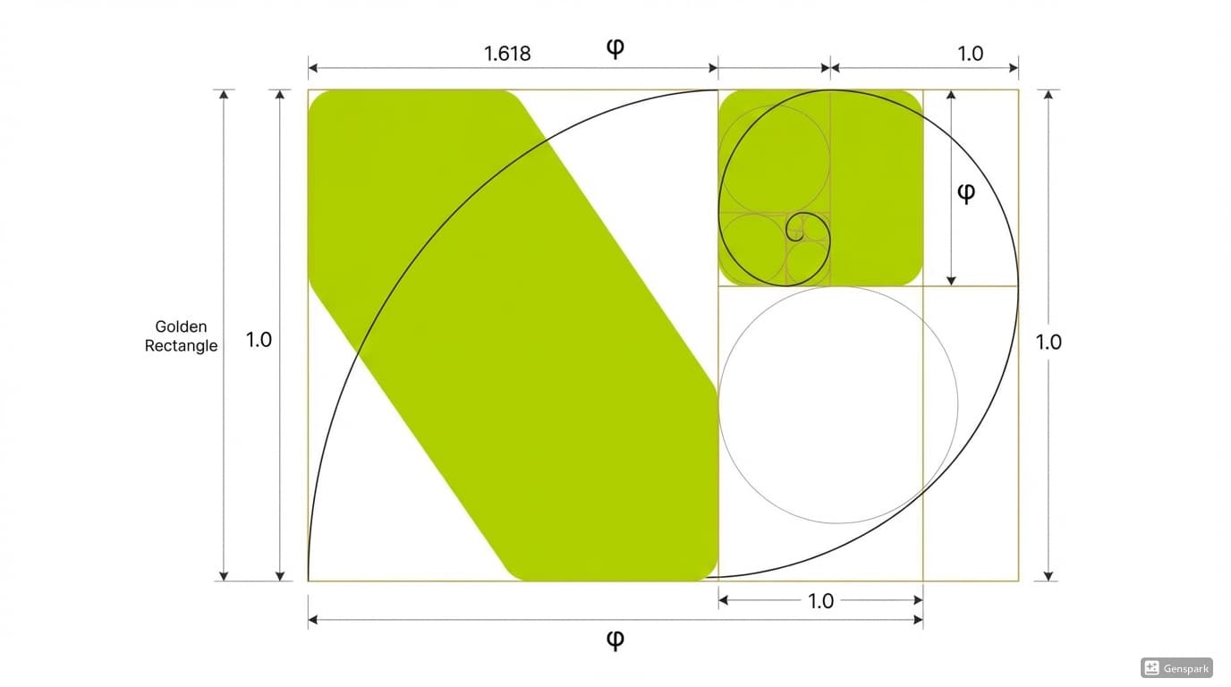 Construção do ícone Ruah Publitech com espiral fibonacci e proporção áurea