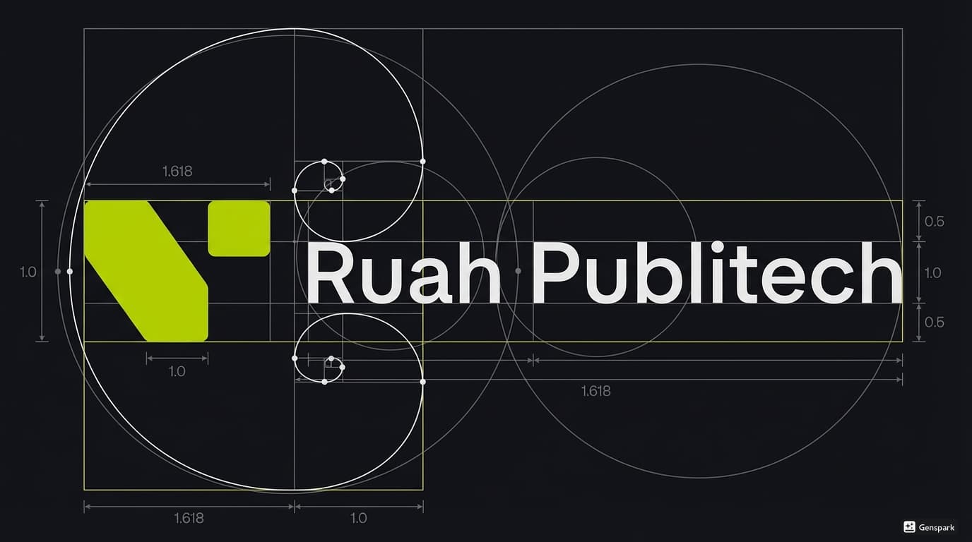 Logo Ruah Publitech com cotas de proporção áurea 1.618
